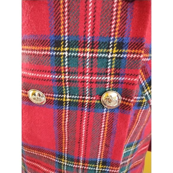 VTG Y2K Venus Dbl Breasted Wool Blend Red Tartan Peacoat Sz 4 Classic Scottish - Picture 3 of 8